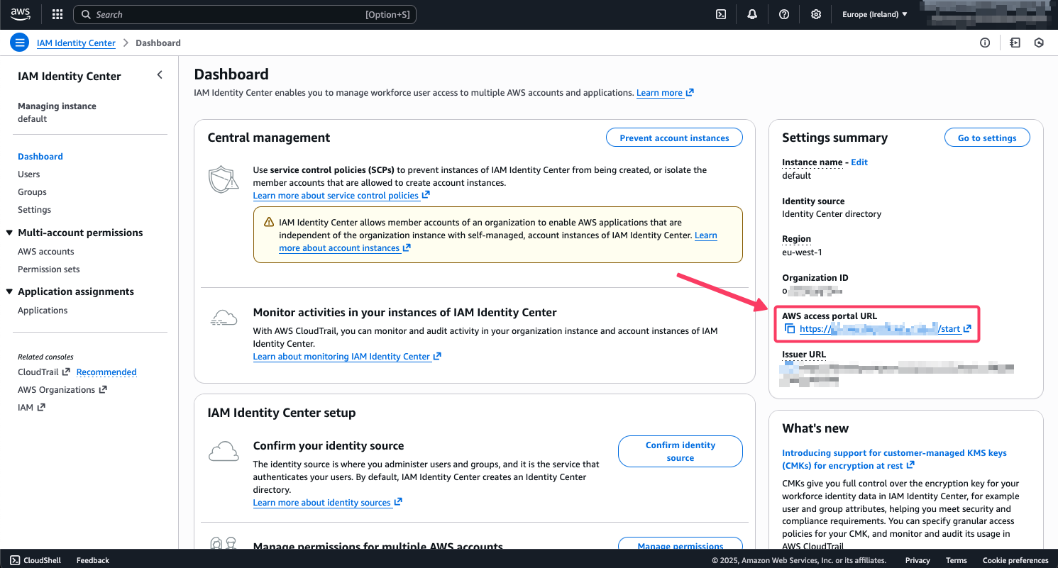 AWS IAM Identity Center Dashboard