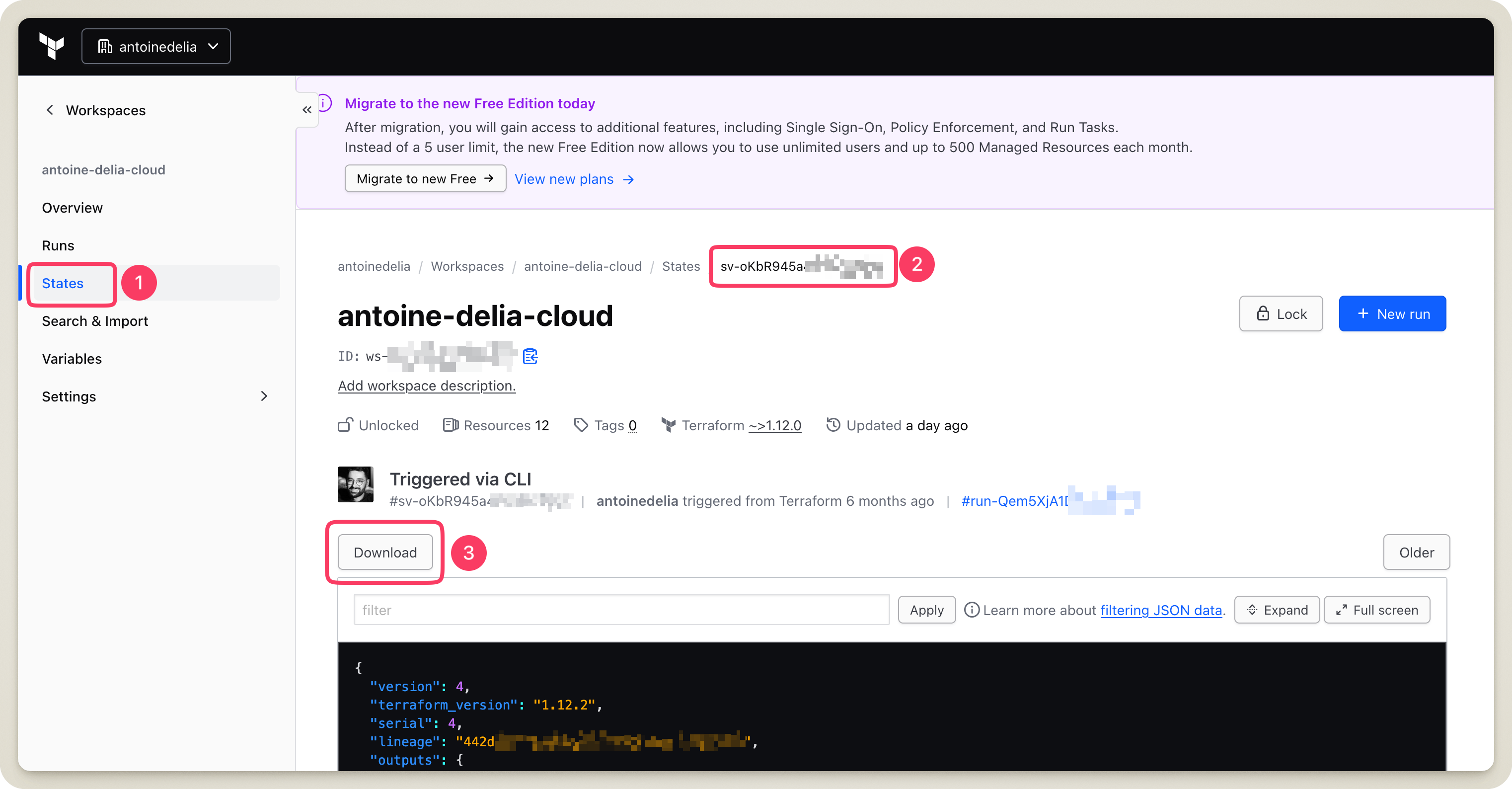 Téléchargement du Terraform State dans Terraform Cloud